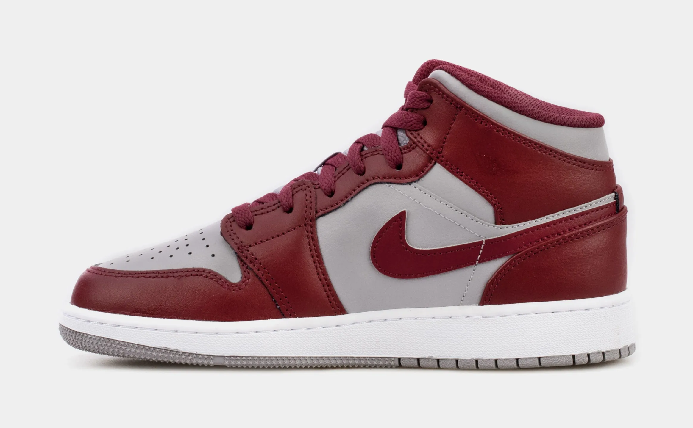 Air Jordan 1 Mid Cherrywood Red Grade School Lifestyle Shoes (Grey/Red)