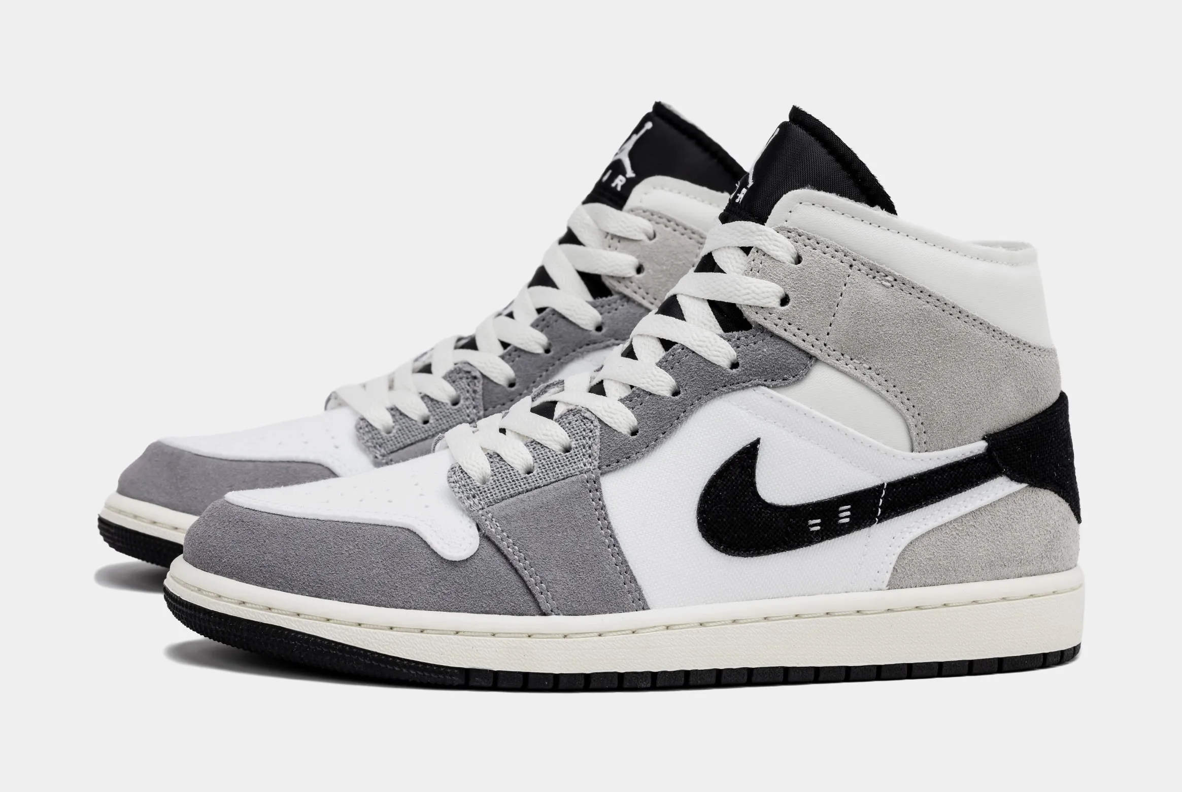 Air Jordan 1 Retro Mid Craft Cement Grey Mens Lifestyle Shoes (Black/White)