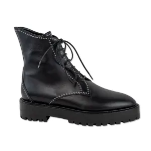 ALAÏA Black Leather Micro Oeillets Combat Boots