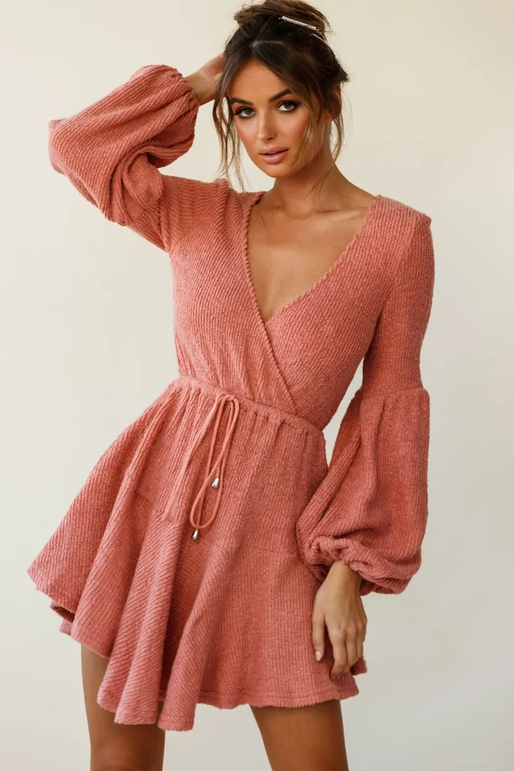 Annalise Long Sleeve Drawstring Knit Dress Rose