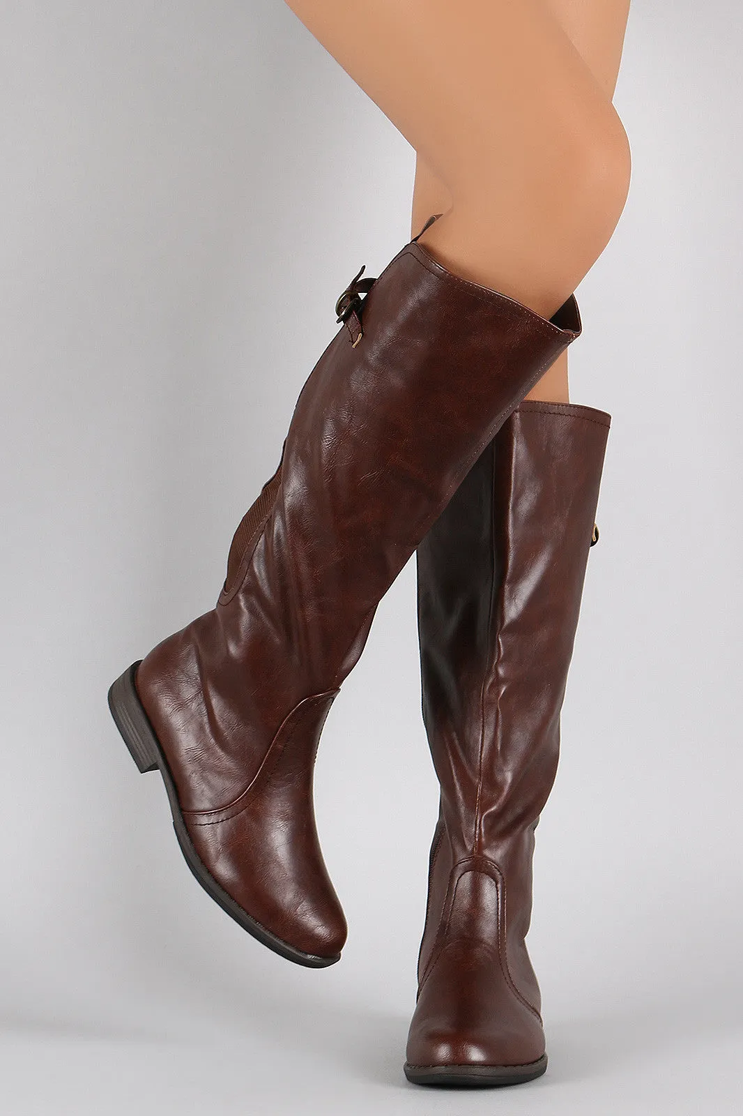 Bamboo Buckled Elastic Gore Riding Knee High Boots