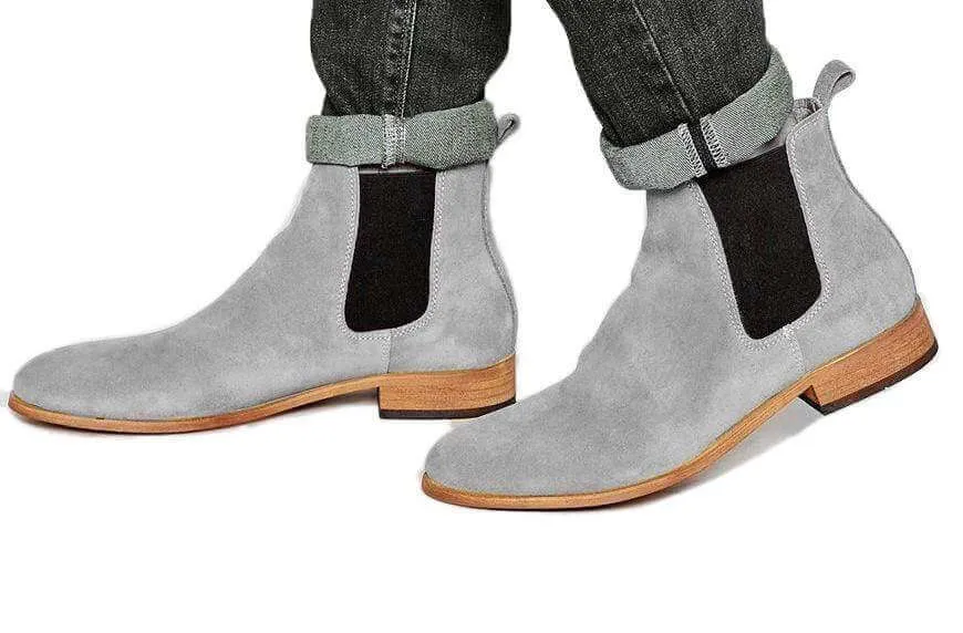 Bespoke Grey Suede Chelsea Slip On Boots