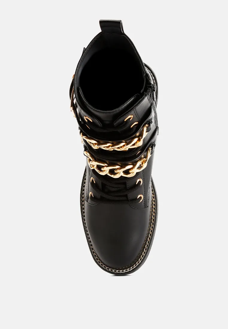 Billy Metal Chain Embellished Biker Boots