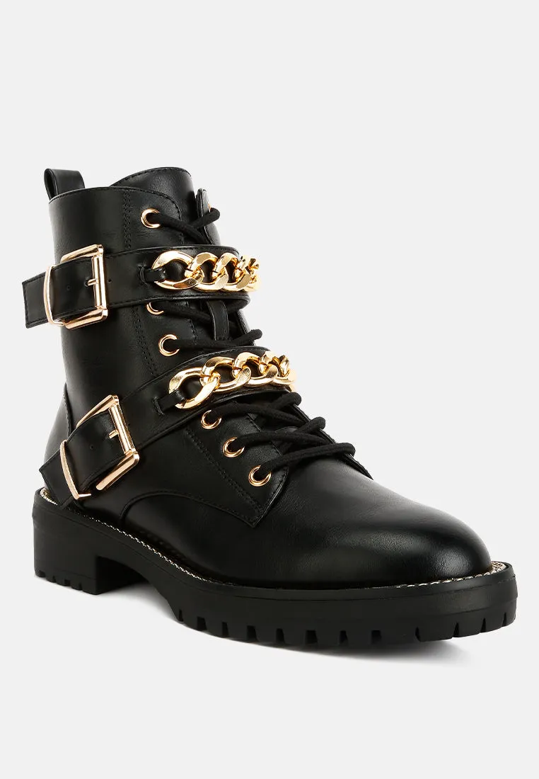 Billy Metal Chain Embellished Biker Boots