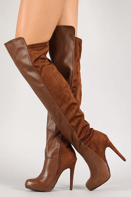 Breckelle Solid Round Toe Stiletto Thigh High Boot