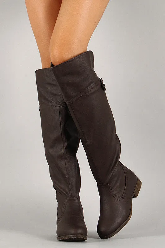 Buckle Round Toe Riding Knee High Boots