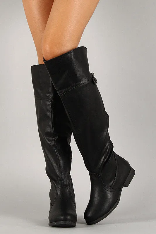 Buckle Round Toe Riding Knee High Boots