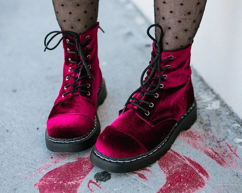 Burgundy Velvet Anarchic Boot