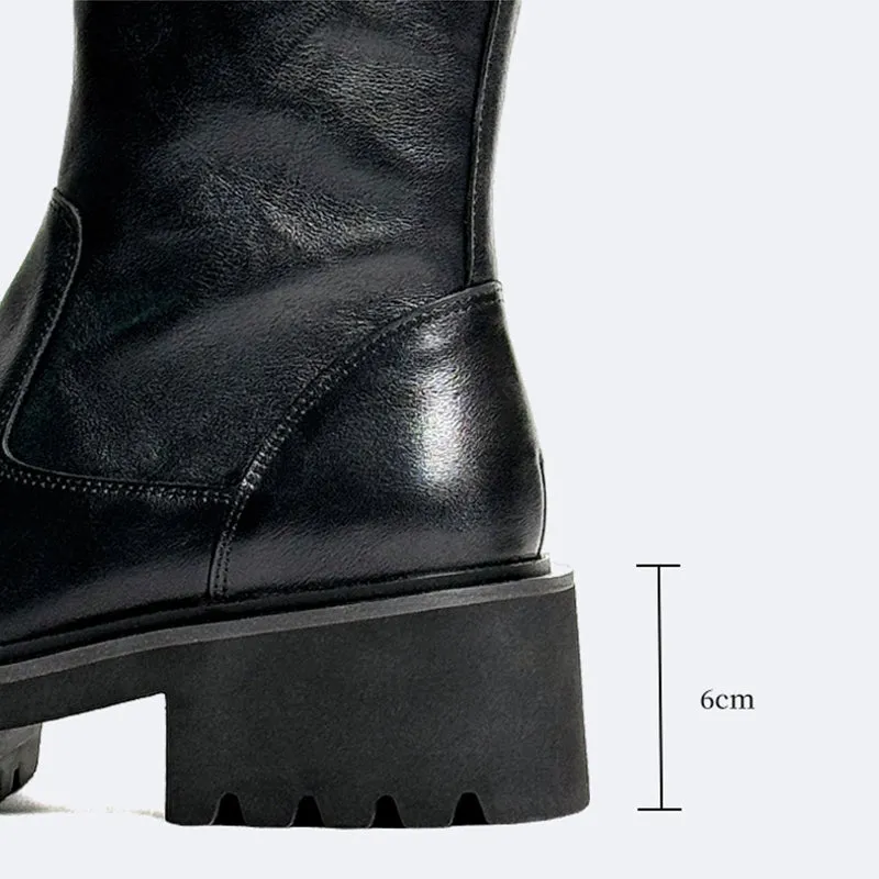 Cow Leather Chic Zipper Vintage Middle Boots