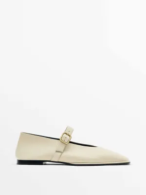 Cream square-toed ballet flats