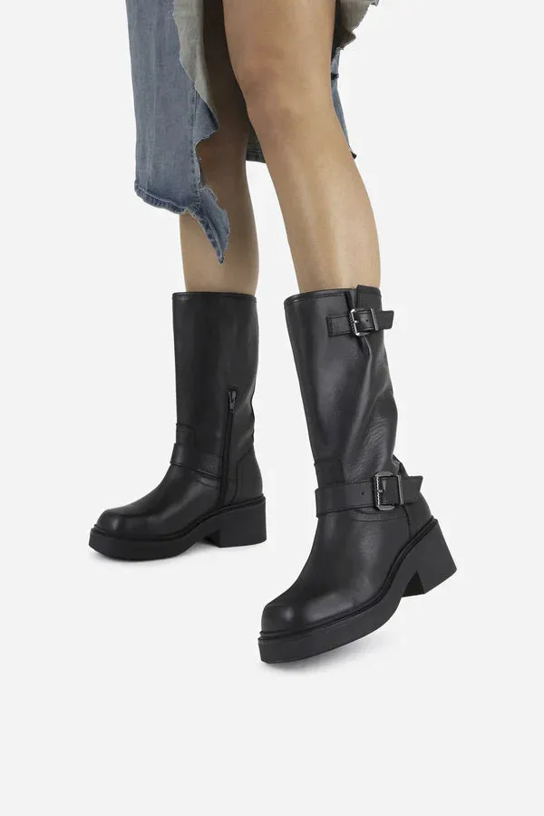 Daffey Black Biker Boots