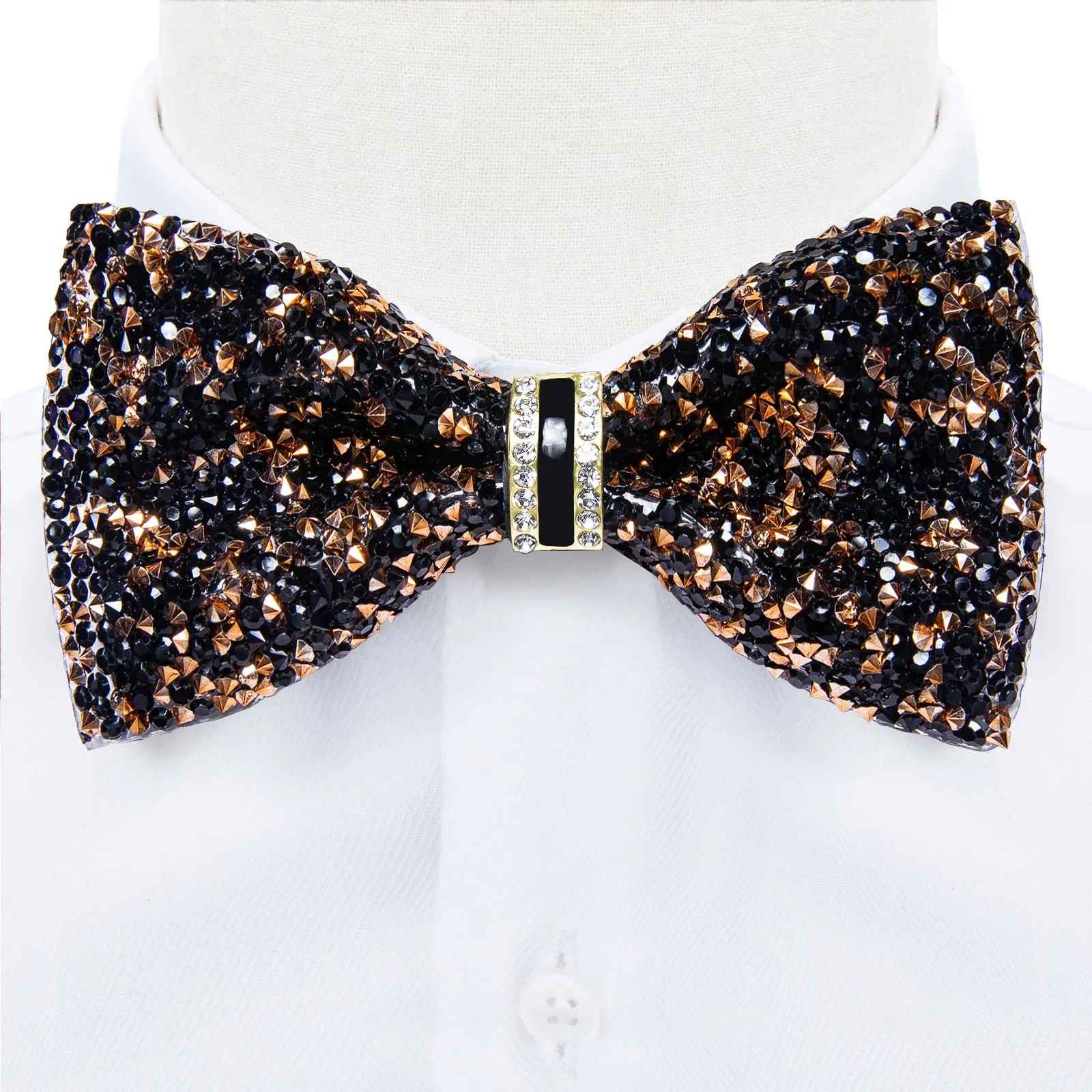 DiBanGu Imitation Crystal Bowtie Black Golden Diamond Men's Pre-Bowtie for Party