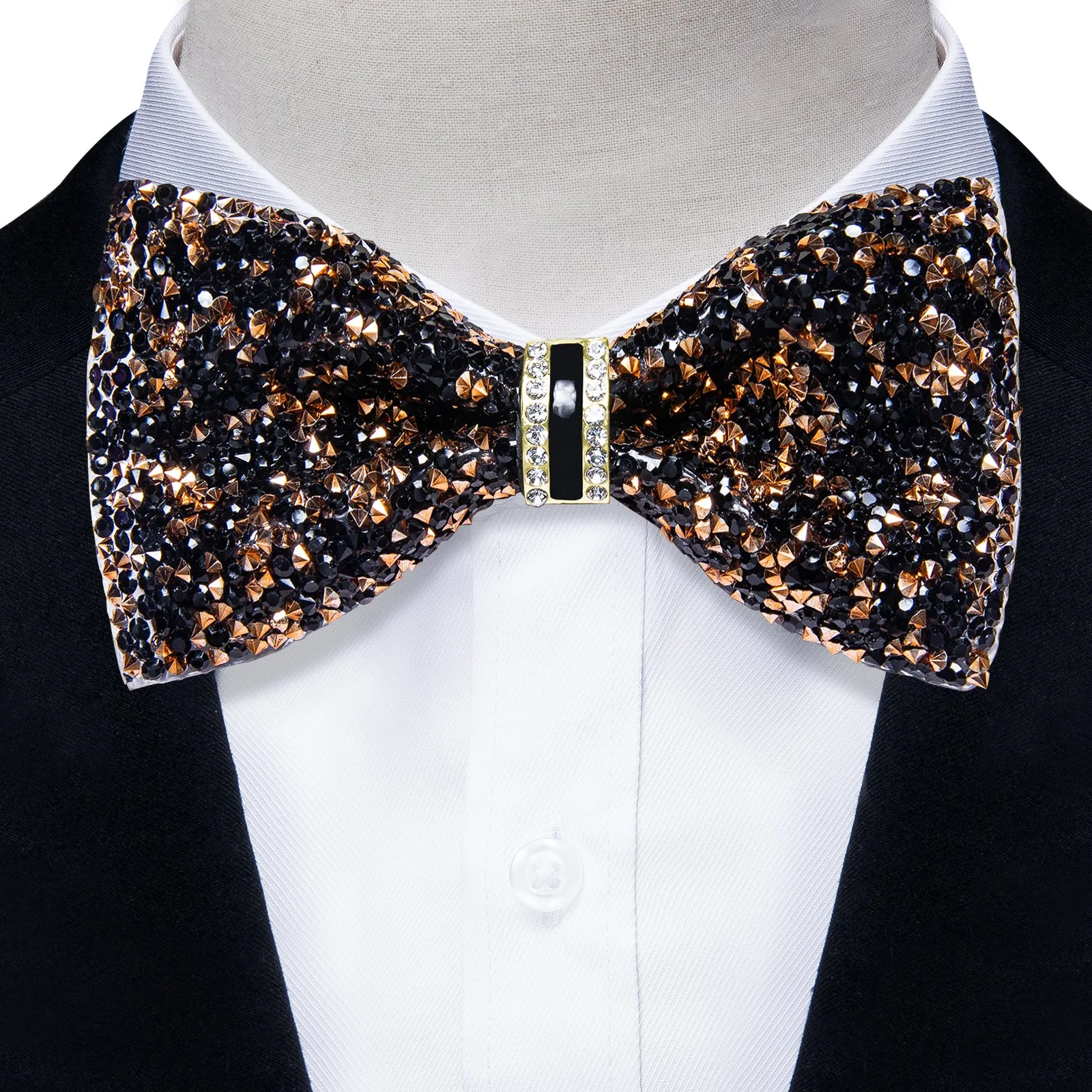 DiBanGu Imitation Crystal Bowtie Black Golden Diamond Men's Pre-Bowtie for Party