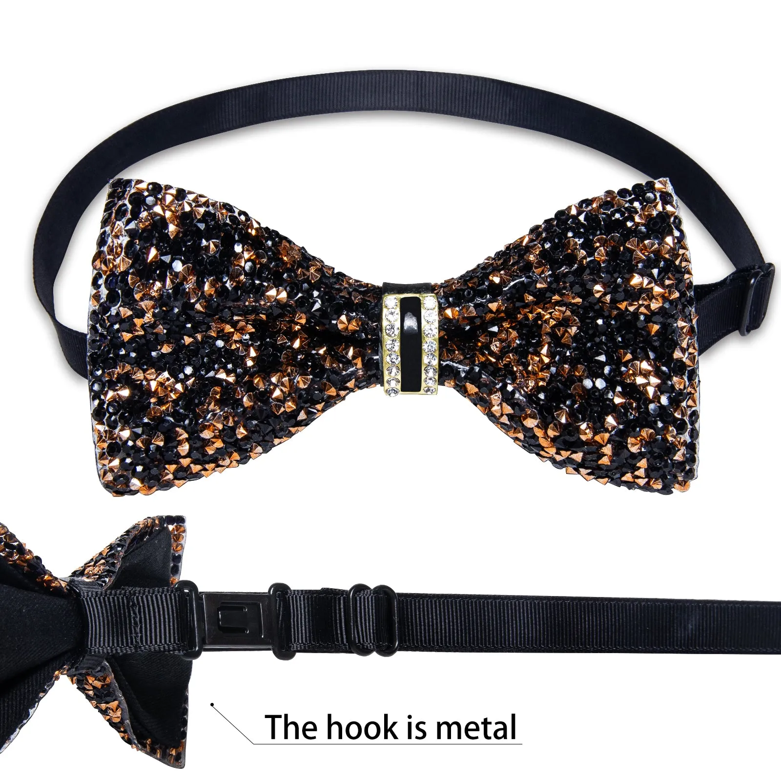 DiBanGu Imitation Crystal Bowtie Black Golden Diamond Men's Pre-Bowtie for Party