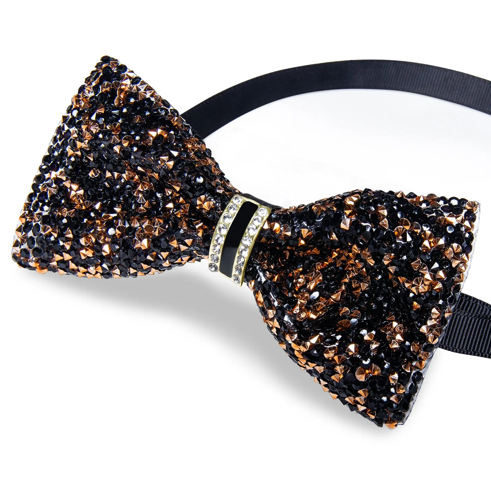 DiBanGu Imitation Crystal Bowtie Black Golden Diamond Men's Pre-Bowtie for Party