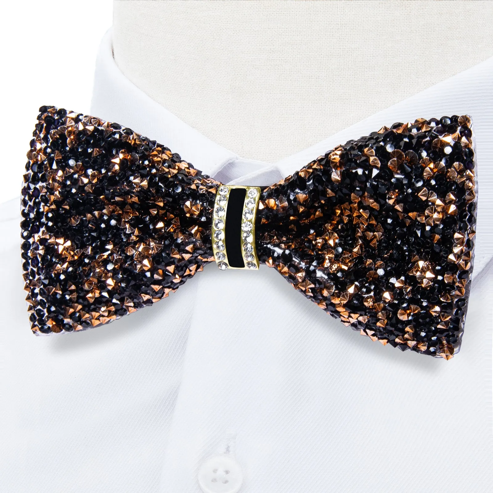 DiBanGu Imitation Crystal Bowtie Black Golden Diamond Men's Pre-Bowtie for Party