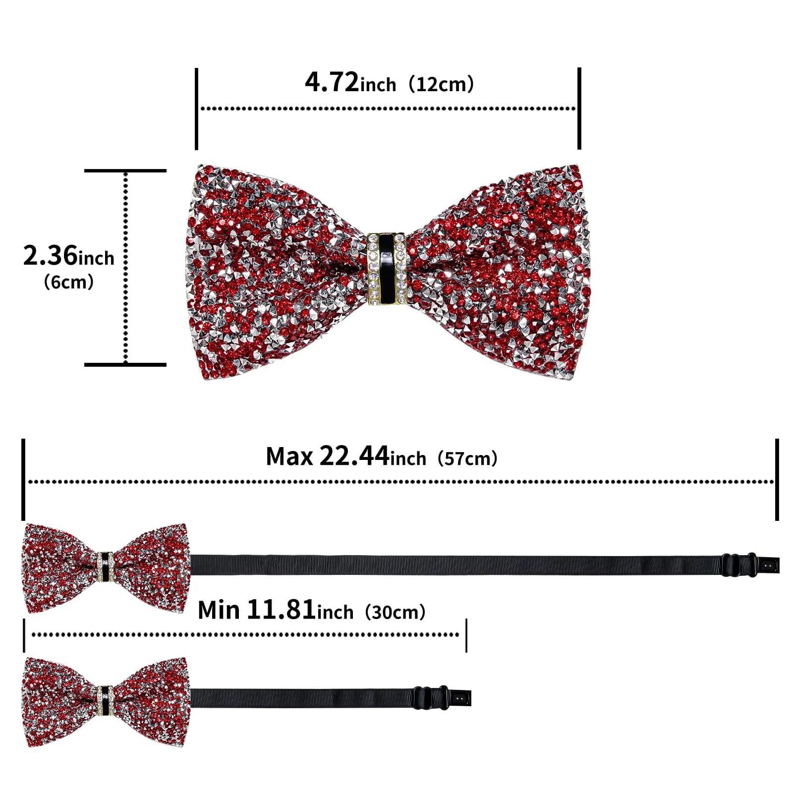 DiBanGu Imitation Diamond Bow Tie Red Silver Crystal Men's Pre Tied Bow Ties