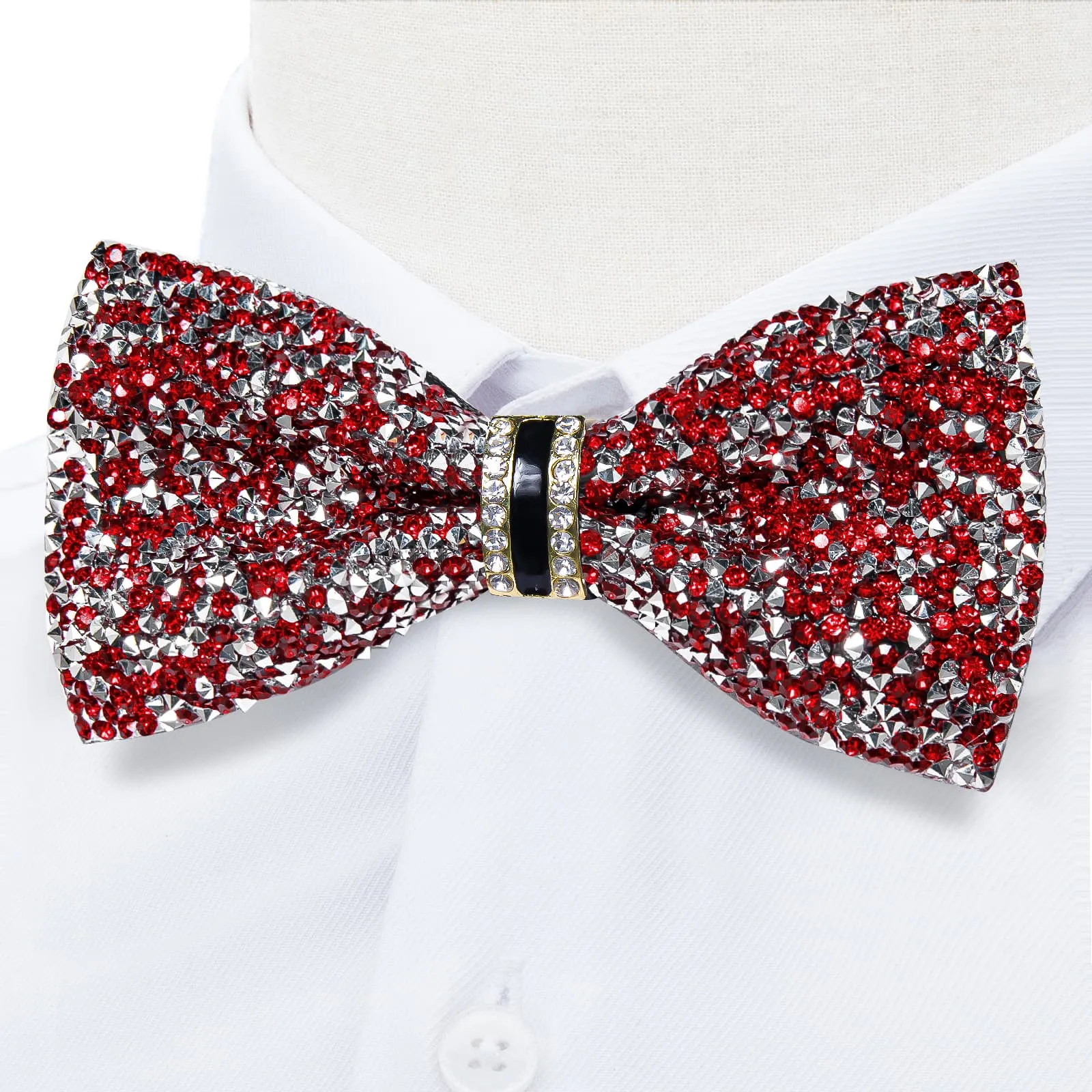 DiBanGu Imitation Diamond Bow Tie Red Silver Crystal Men's Pre Tied Bow Ties