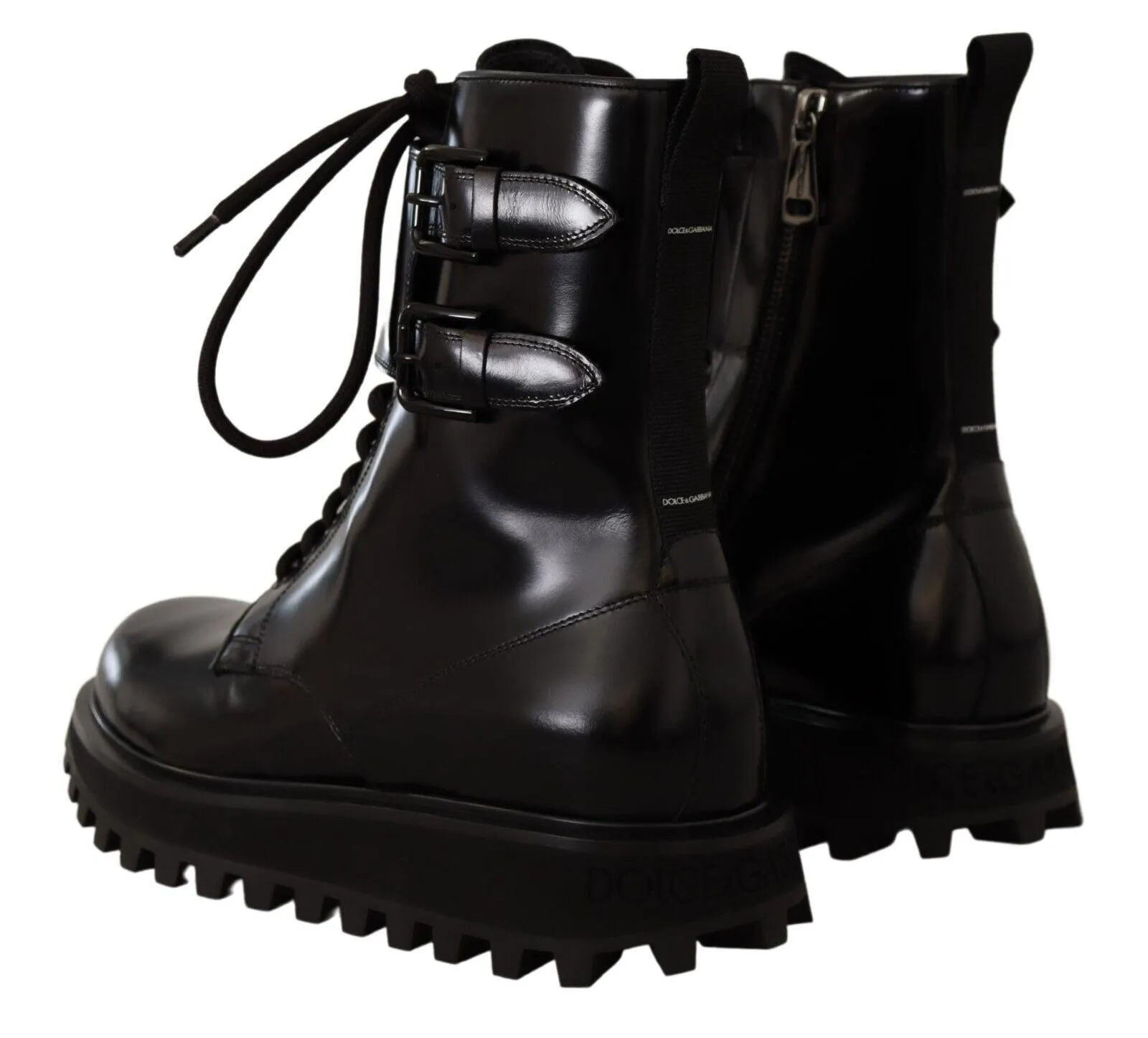 Dolce & Gabbana Black Leather Combat Lace Up Mens Boots Shoes