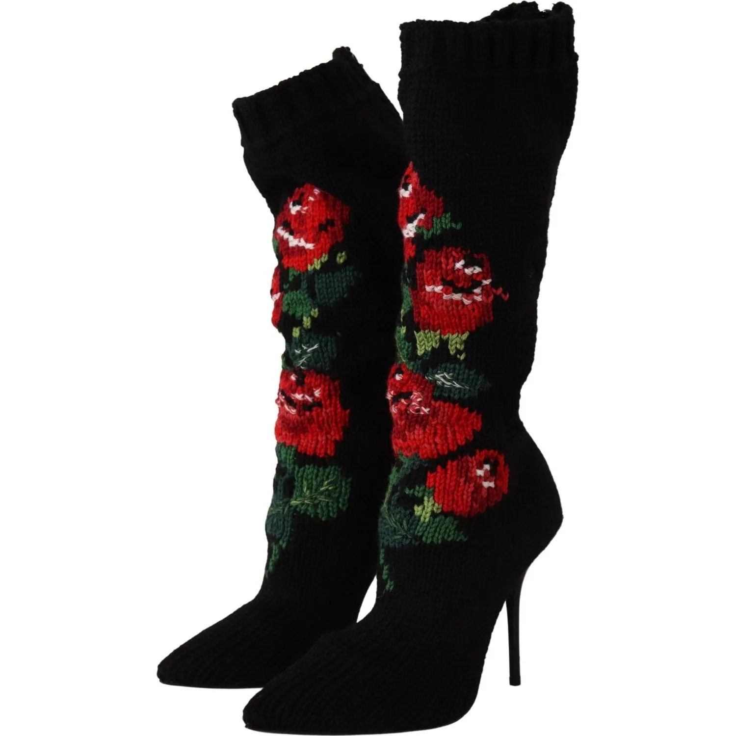 Dolce & Gabbana Elegant Sock Boots with Red Roses Detail