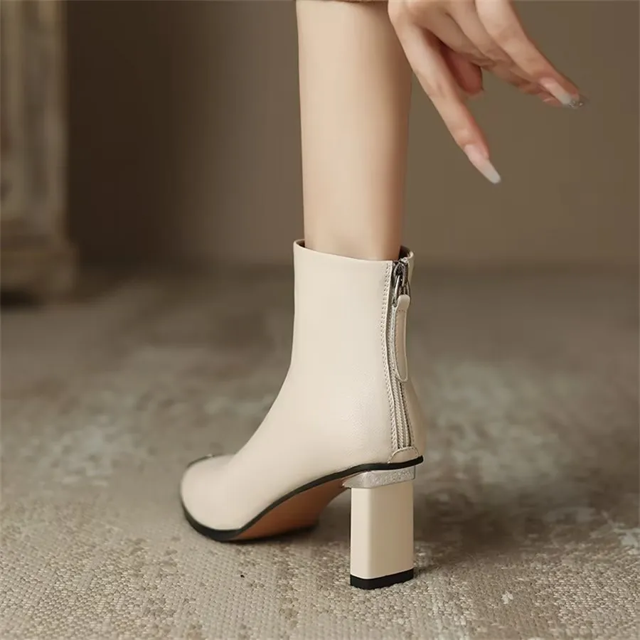 Elegant Cow Leather Pointed Toe Ankle Boots