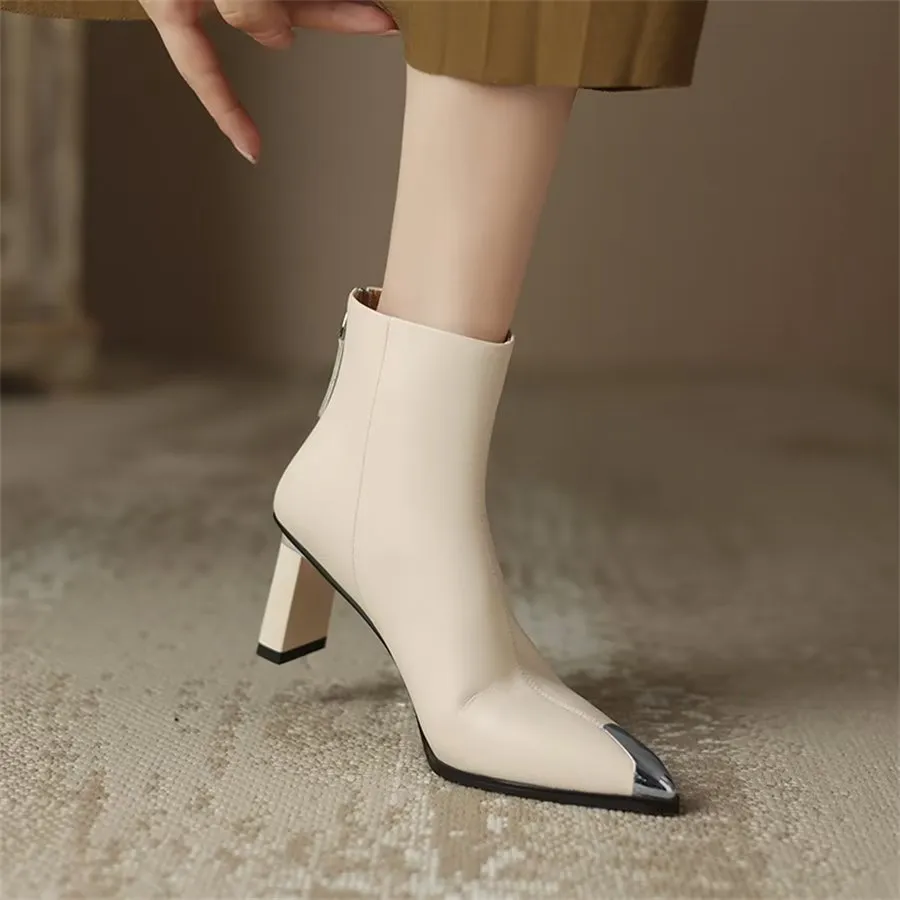 Elegant Cow Leather Pointed Toe Ankle Boots