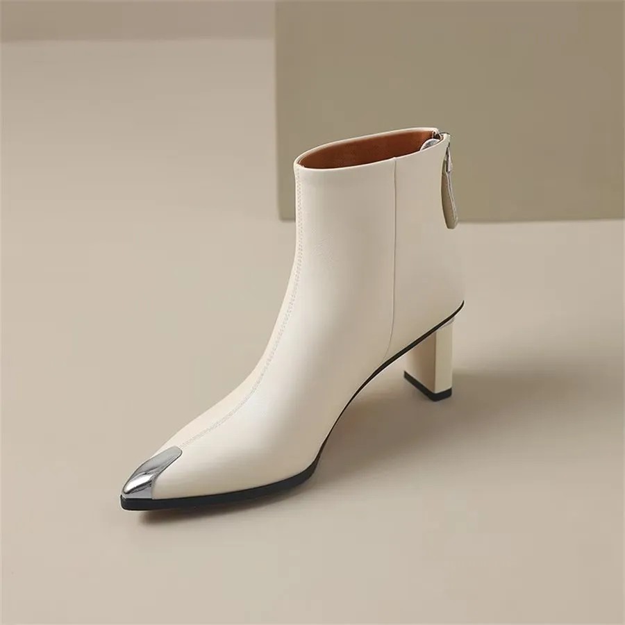 Elegant Cow Leather Pointed Toe Ankle Boots