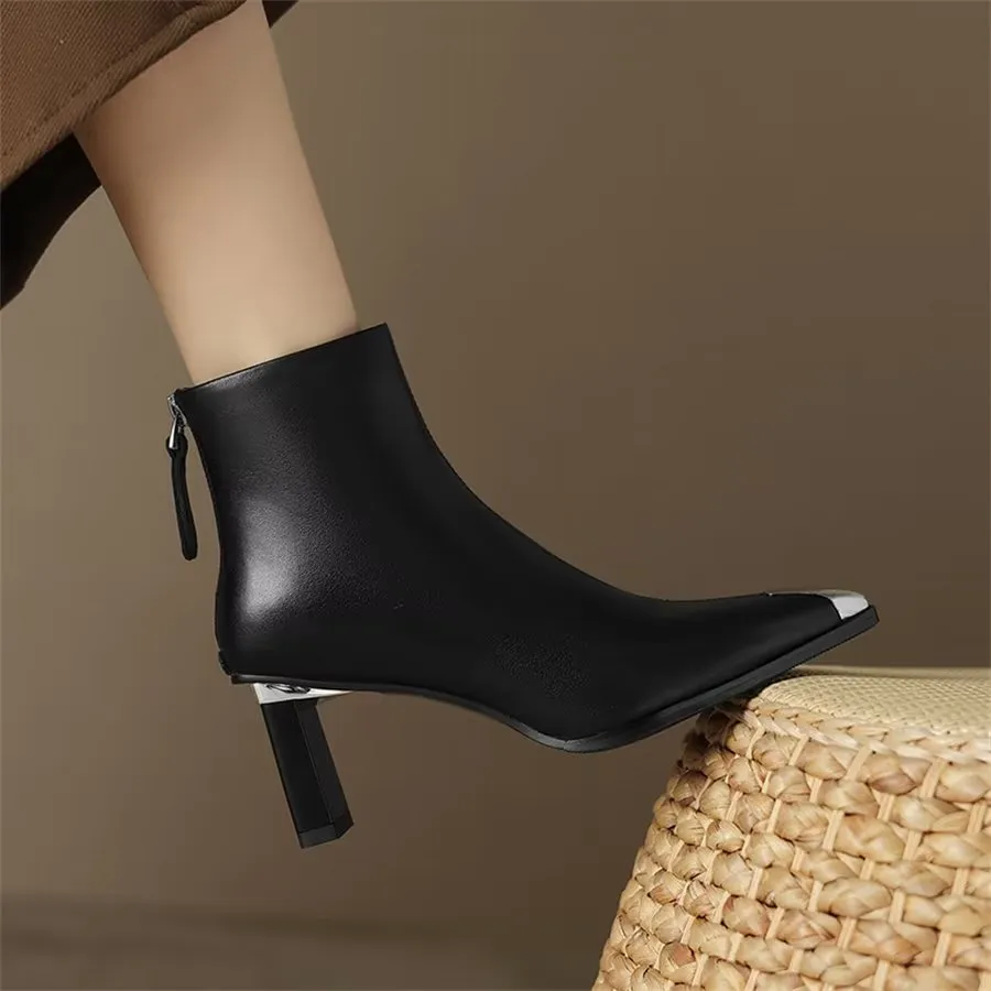 Elegant Cow Leather Pointed Toe Ankle Boots