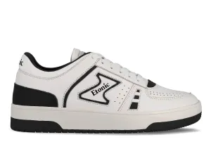 Etonic B509 sneakers in white leather with white canvas collar,black and gold details and white mesh tongue