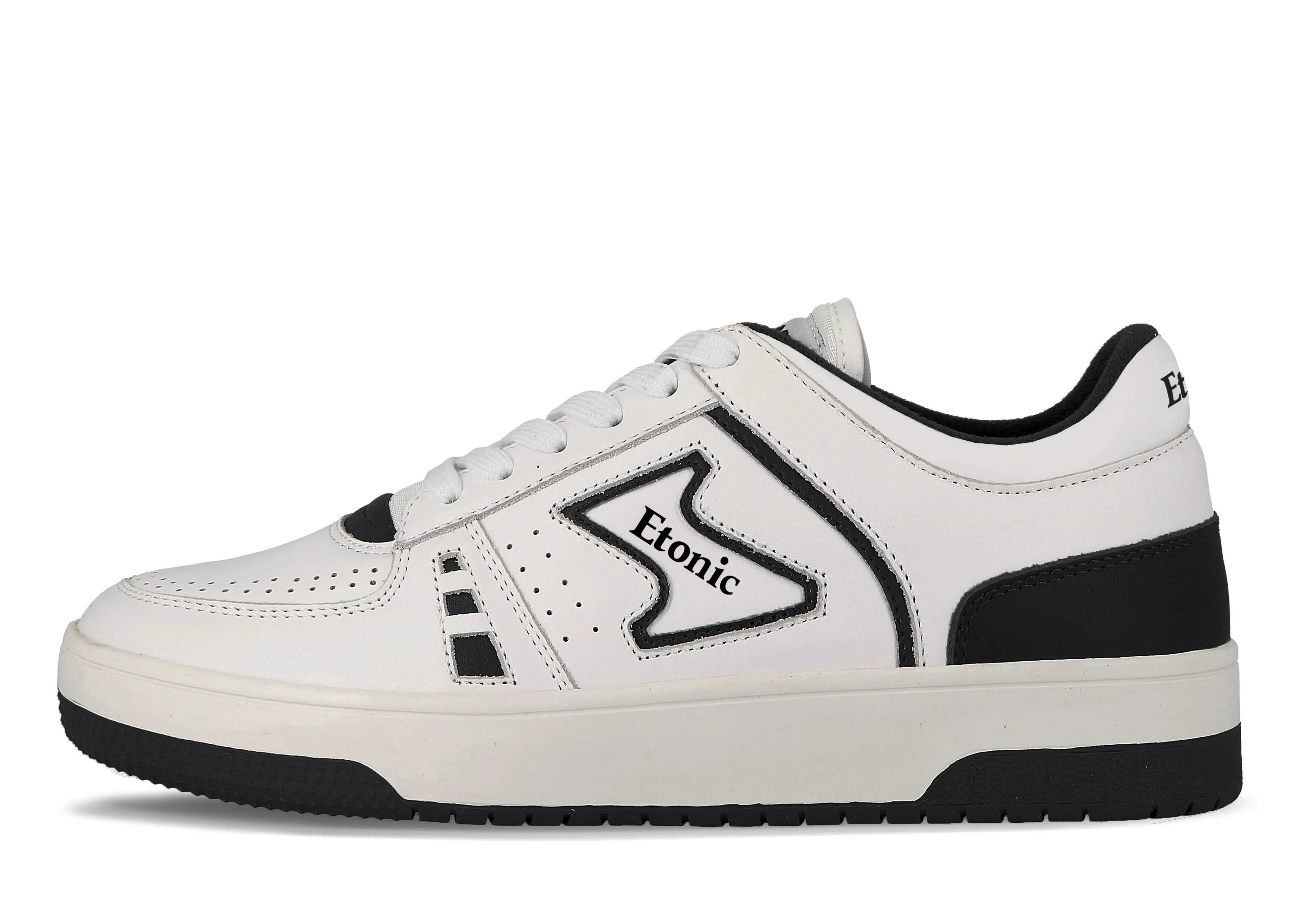 Etonic B509 sneakers in white leather with white canvas collar,black and gold details and white mesh tongue