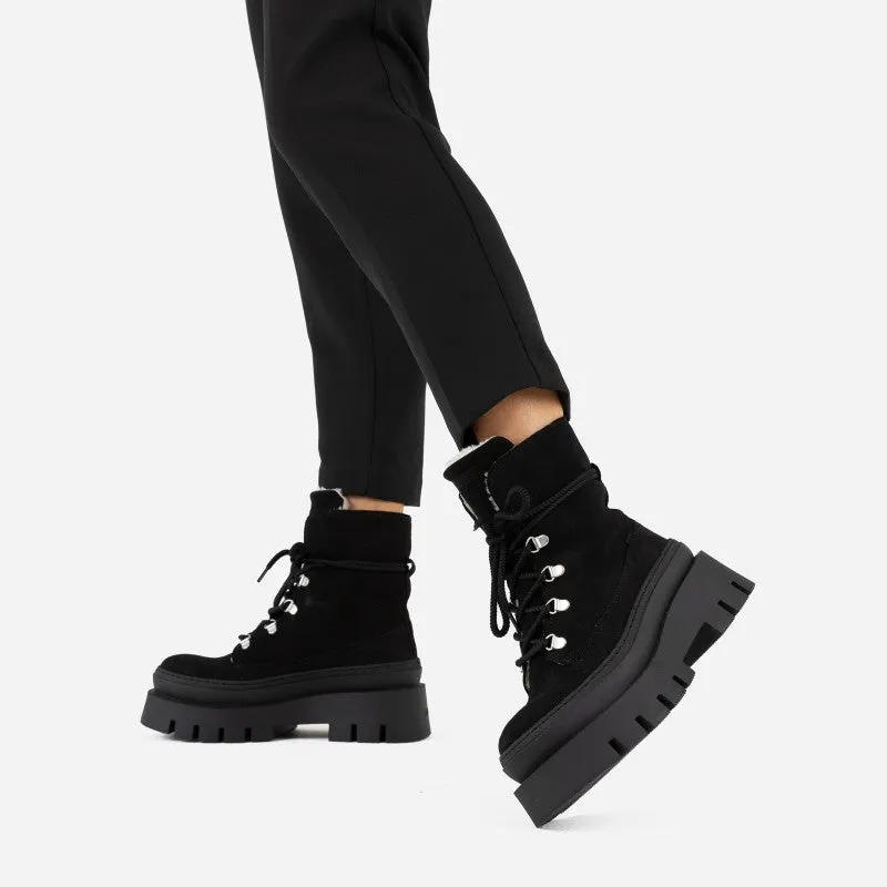 Evi Ann Black Suede Chunky Boots