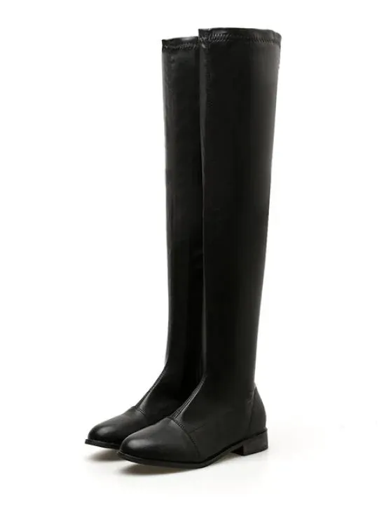 Fashion Flat PU Leather Thigh High Boots