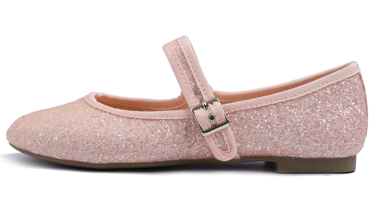 Feversole Women's Soft Cushion Extra Padded Comfort Round Toe Mary Jane Metal Buckle Fashion Ballet Flats Walking Shoes Pink Glitter