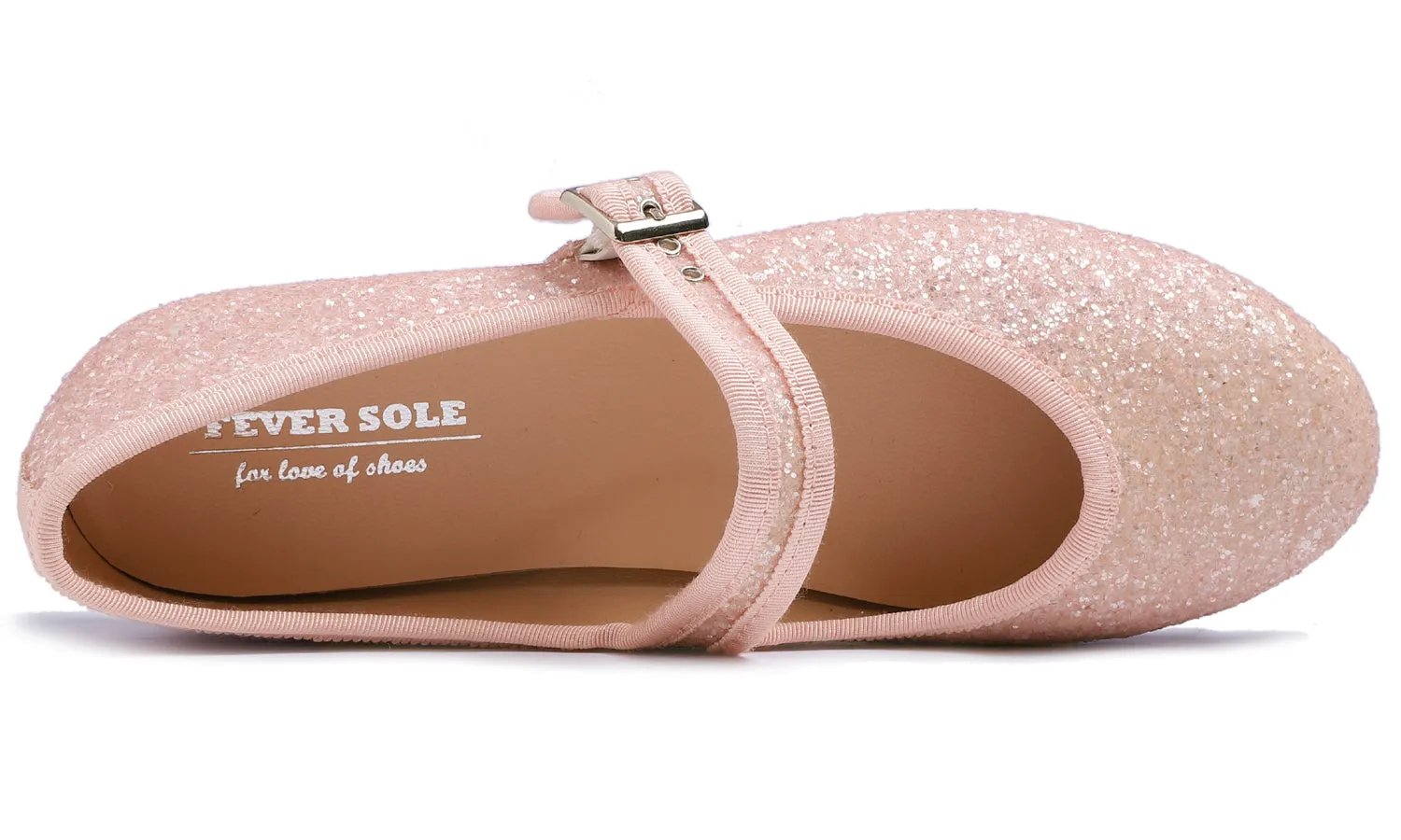 Feversole Women's Soft Cushion Extra Padded Comfort Round Toe Mary Jane Metal Buckle Fashion Ballet Flats Walking Shoes Pink Glitter