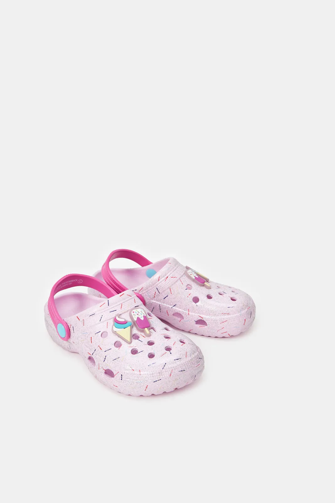 Girls Pink Glitter Clogs