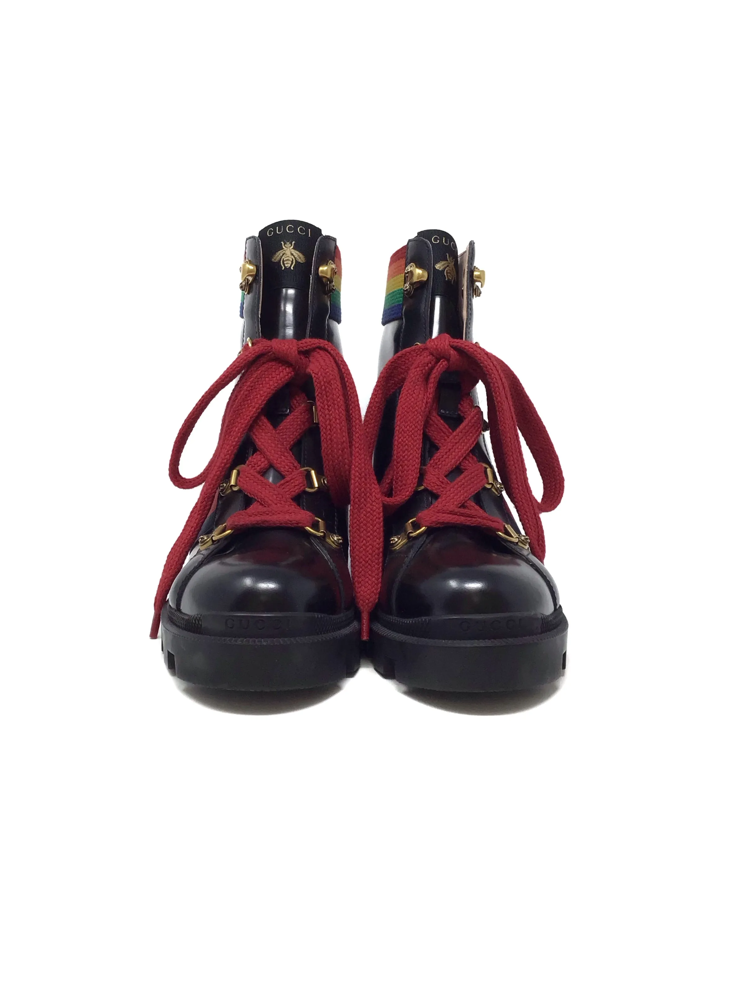 Gucci W Shoe Size 36 '18 'Rainbow Trip' Web Lace Up Combat Boots