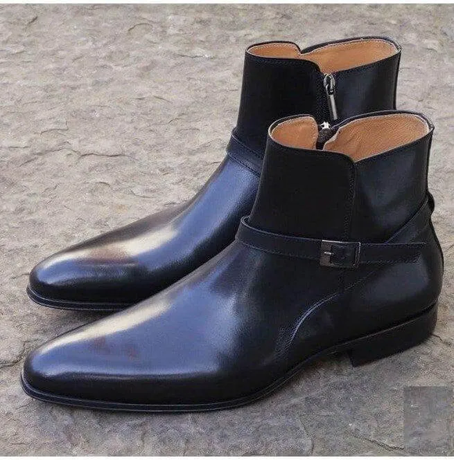 Handmade Men Black Jodhpurs Ankle High boot