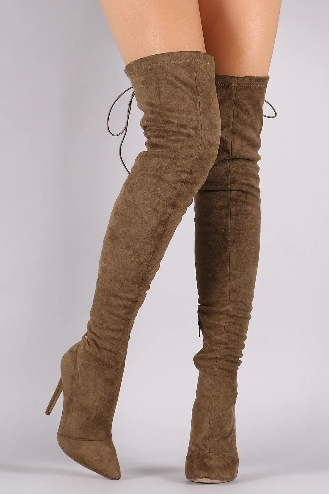 Issa - Suede Back Studded Lace Up Pointy Toe Boots