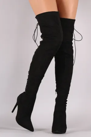 Issa - Suede Back Studded Lace Up Pointy Toe Boots