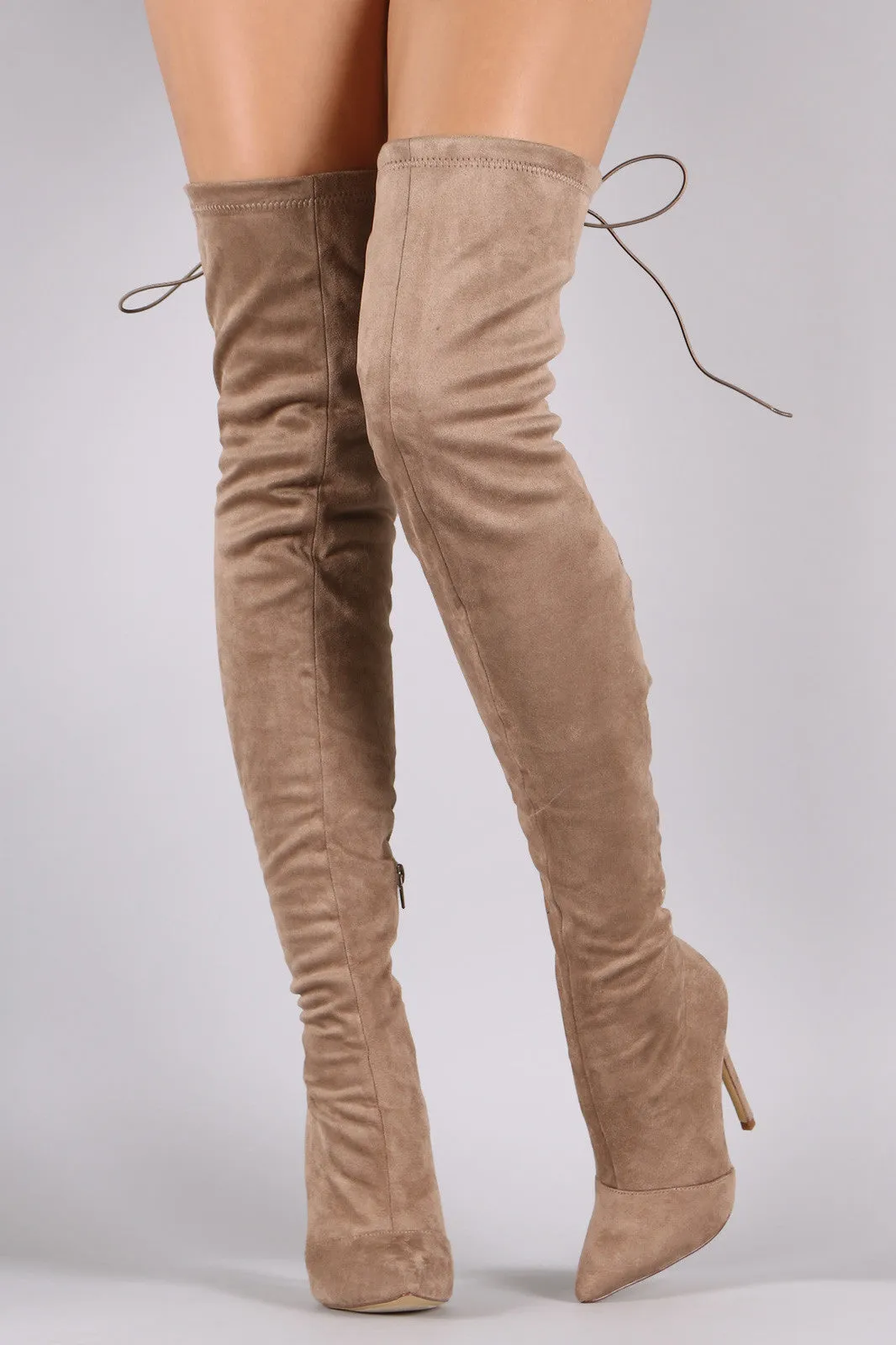 Issa - Suede Back Studded Lace Up Pointy Toe Boots