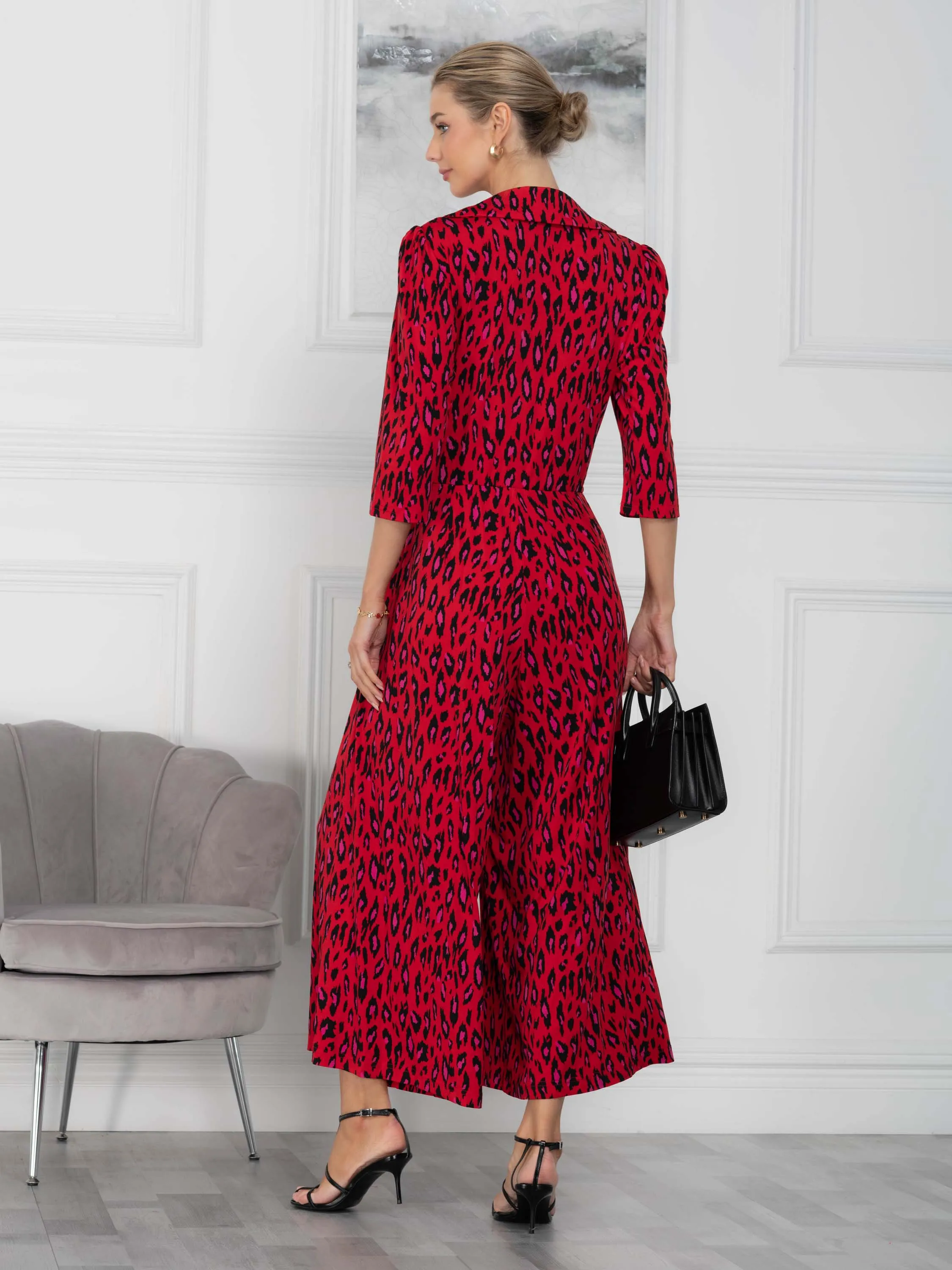 Jolie Moi Melissa Jumpsuit, Red Animal