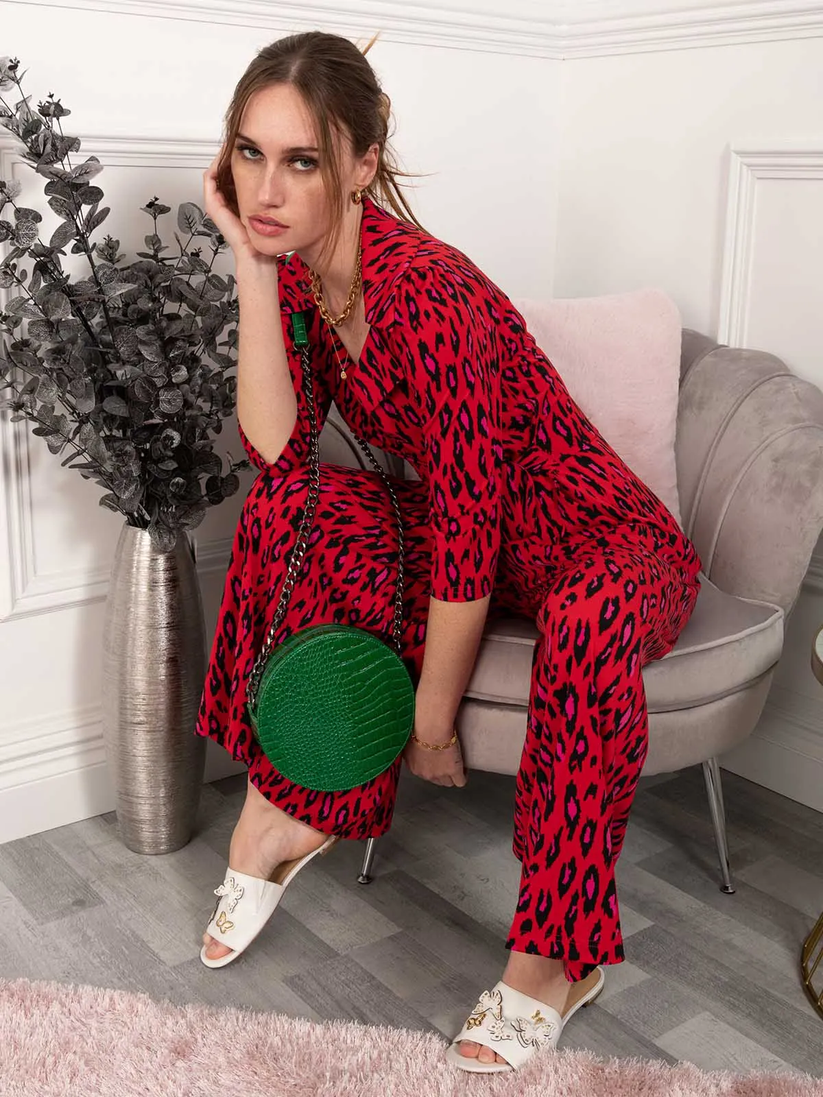 Jolie Moi Melissa Jumpsuit, Red Animal