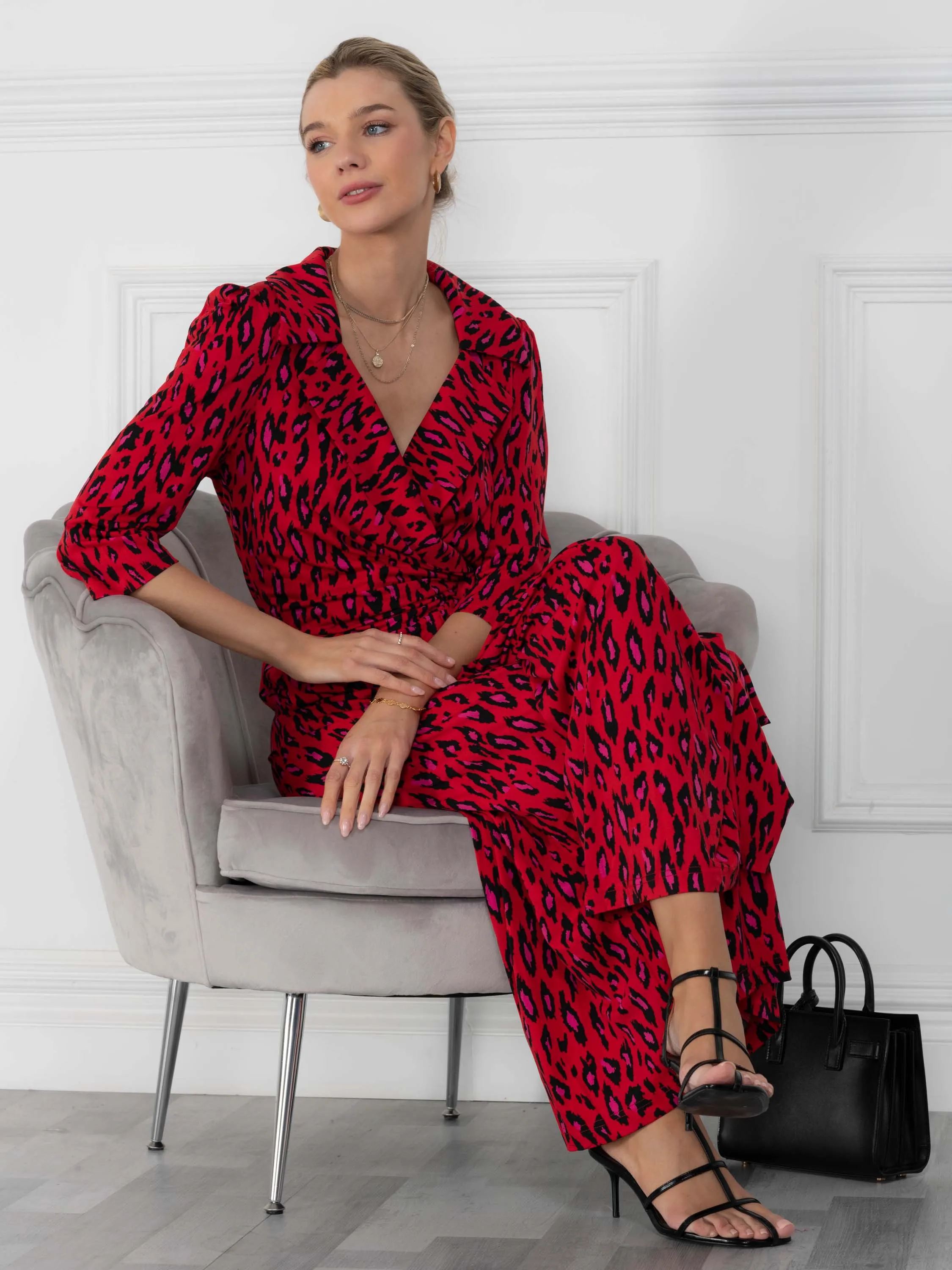 Jolie Moi Melissa Jumpsuit, Red Animal