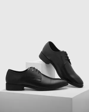 Leather Black Solid Derby Shoes - Royal