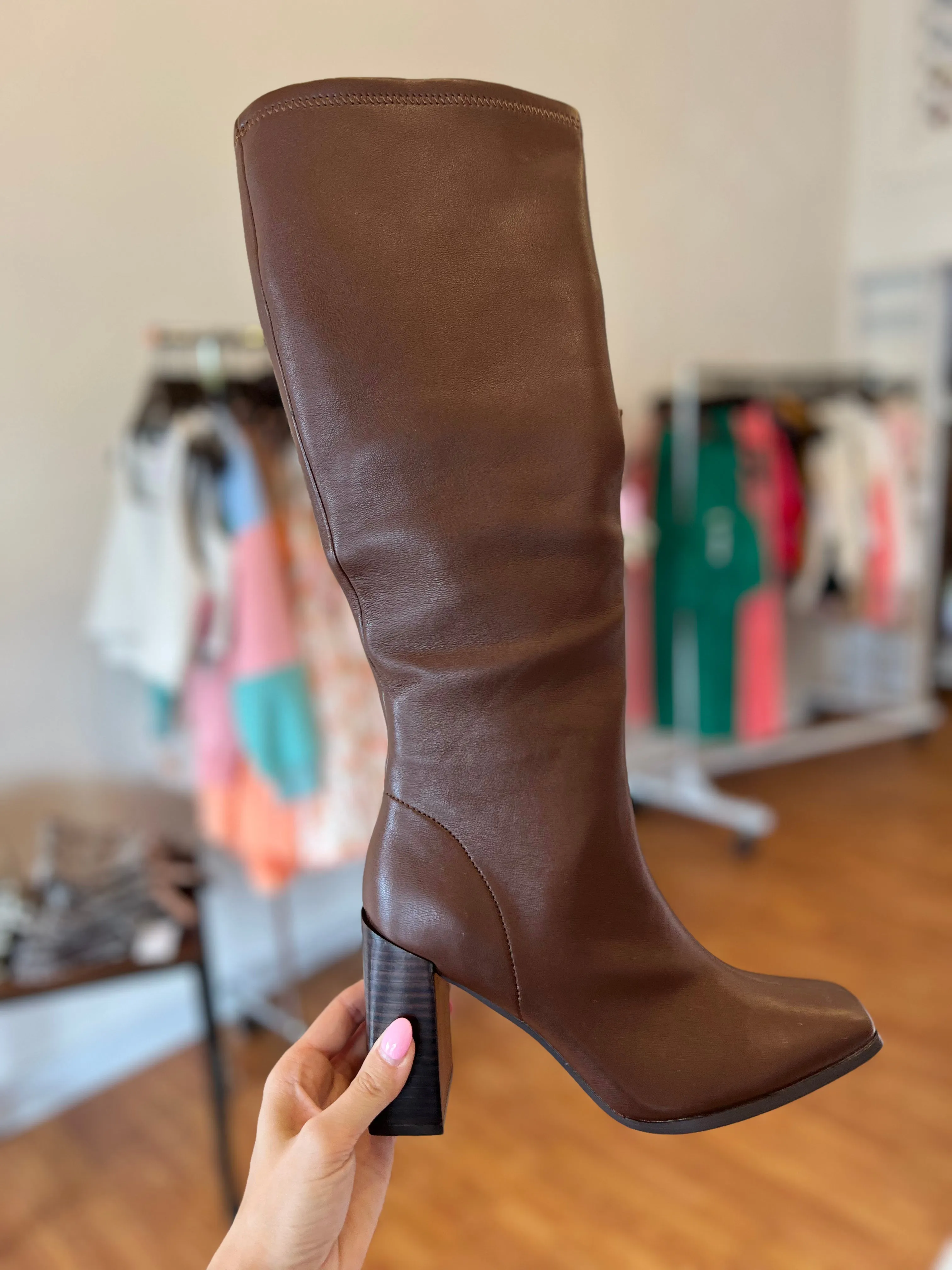 Mary Knee High Leather Boot Brown