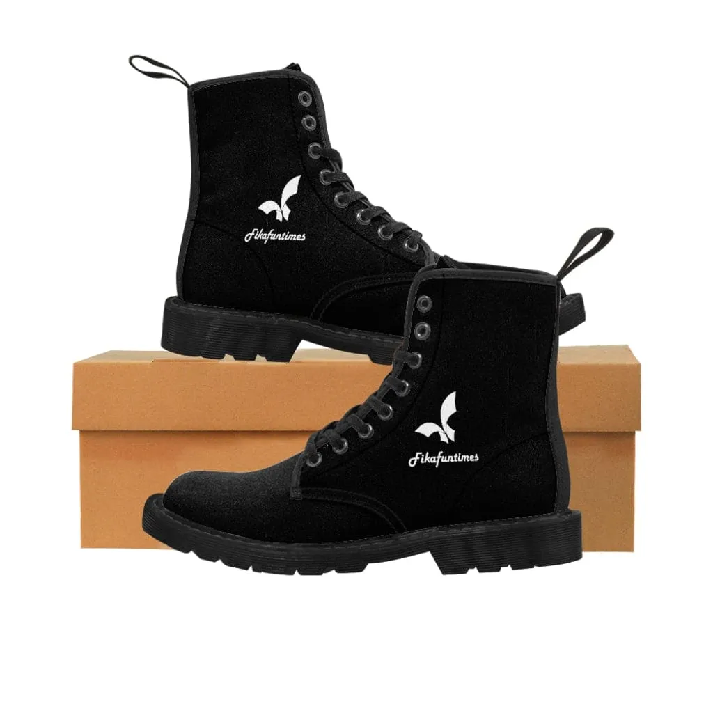 Men Breathable Lace-Up Canvas Fikafuntimes Print Combat Boots