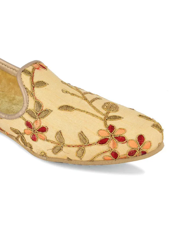 Men's Indian Ethnic Party Wear Embroidered Golden Footwear - Desi Colour