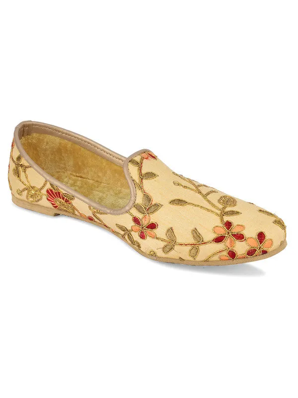 Men's Indian Ethnic Party Wear Embroidered Golden Footwear - Desi Colour