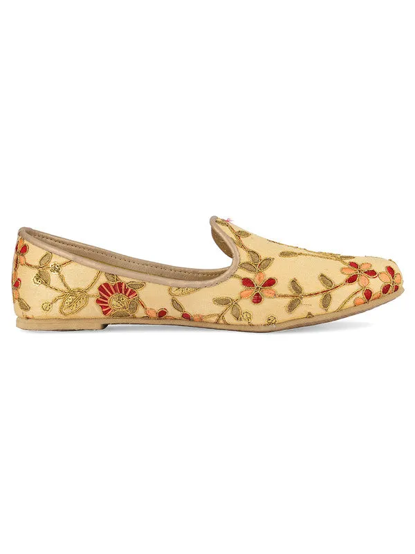 Men's Indian Ethnic Party Wear Embroidered Golden Footwear - Desi Colour