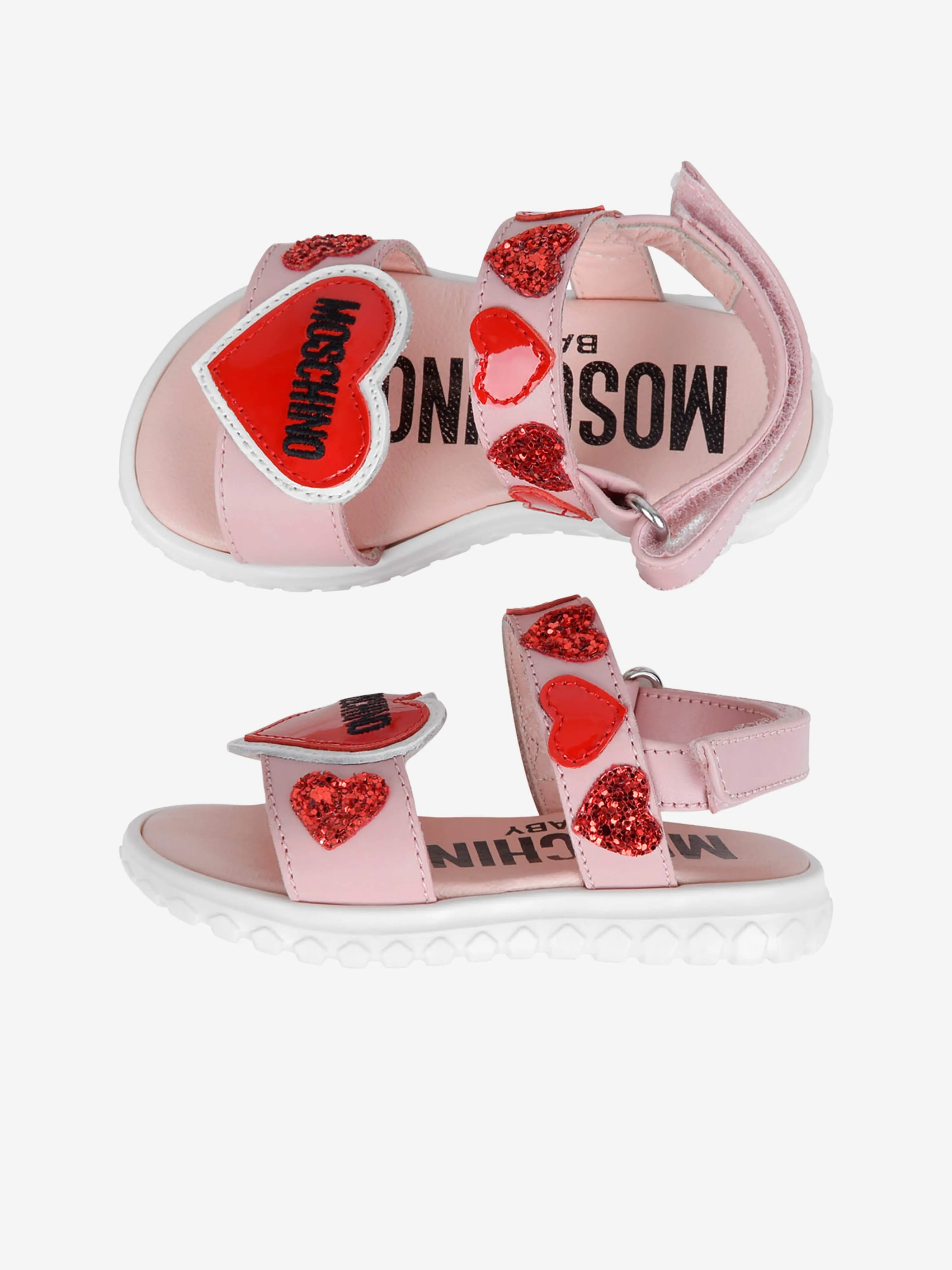 Moschino Girls Sandals - & Red Glitter Heart Sandals